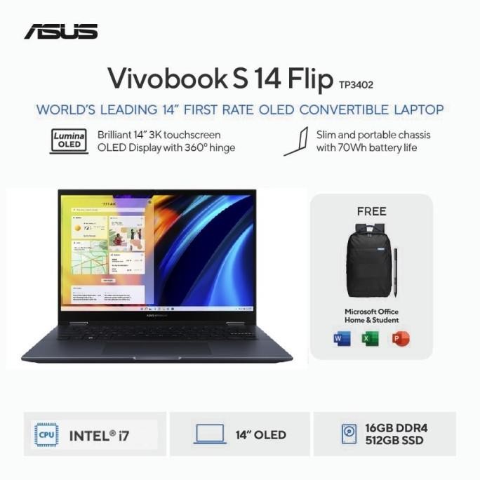 

BLUE- ASUS VIVOBOOK S 14 FLIP OLED TP3402VA-OLEDS751 - QUIET BLUE [INTEL CORE I7-13700H / INTEL IRIS XE GRAPHICS / 16GB / 512GB / 14INCH / WIN11 / OHS]