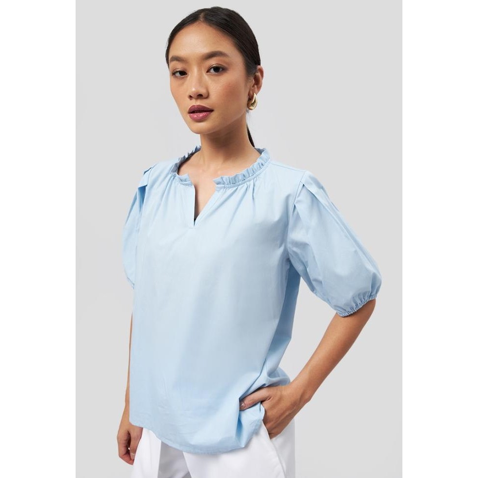 

BLUE- EXECUTIVE PUFF SLEEVE V-NECK BLOUSE 5-BSWKSG224J052 LT. BLUE