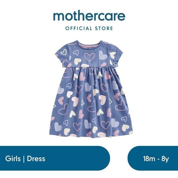 

BLUE- MOTHERCARE BLUE HEARTS JERSEY DRESS - DRESS ANAK PEREMPUAN (BIRU)