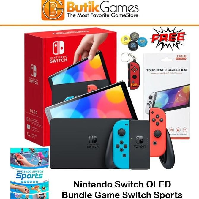 

BLUE- NINTENDO SWITCH OLED CONSOLE NEON RED BLUE BUNDLE GAME SWITCH SPORTS