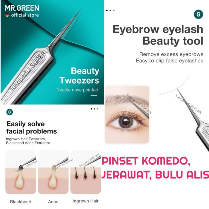 MR. GREEN Pinset Komedo Tweezer Acne Needle Jerawat Soligen Germany