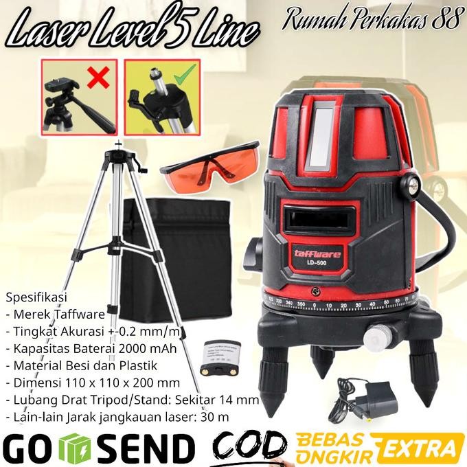 Laser Level 5 Line Taffware Laser Red Beam 4D Original Bergaransi