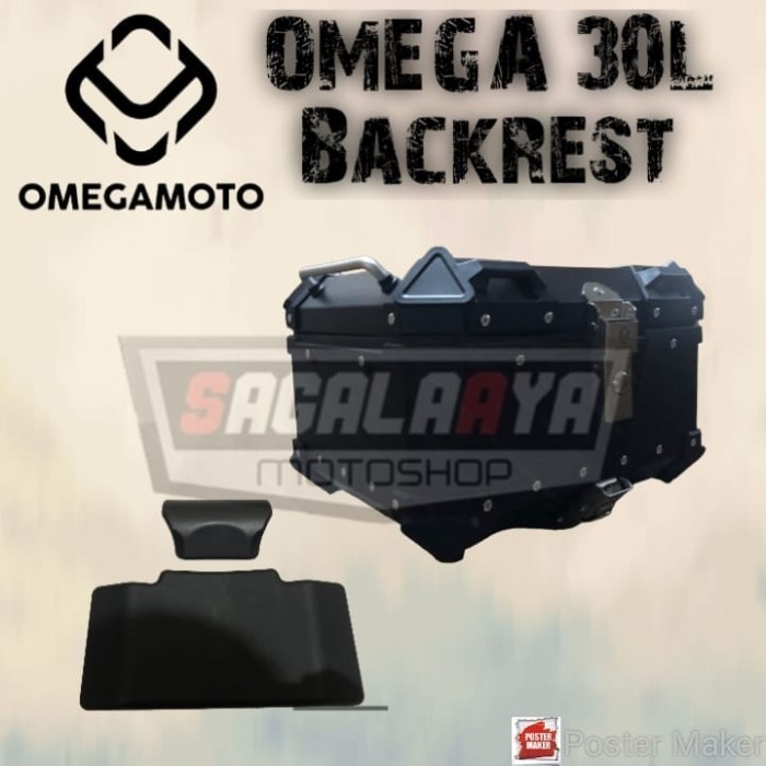 TOP BOX PANNIER OMEGA 30L BLACK DENGAN BACKREST ORIGINAL OMEGA