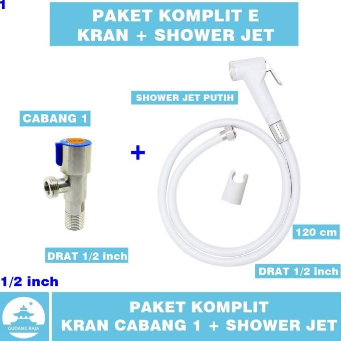 JET SHOWER CLOSET SET STOP KRAN CABANG 1 PAKET KOMPLIT E BIDET TOILET DUDUK KLOSET CEBOK PUTIH CEBOK