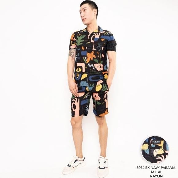 Piyama Dewasa Pria Kemeja Set Hawaiian Printing Tiedye Pria Pajamas RDN