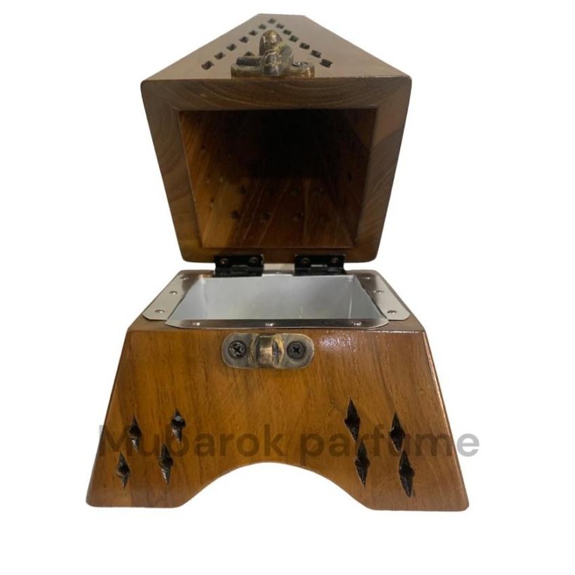 Tempat pembakaran bukhur dupa Mabkhara kayu jati cantik Kerucut