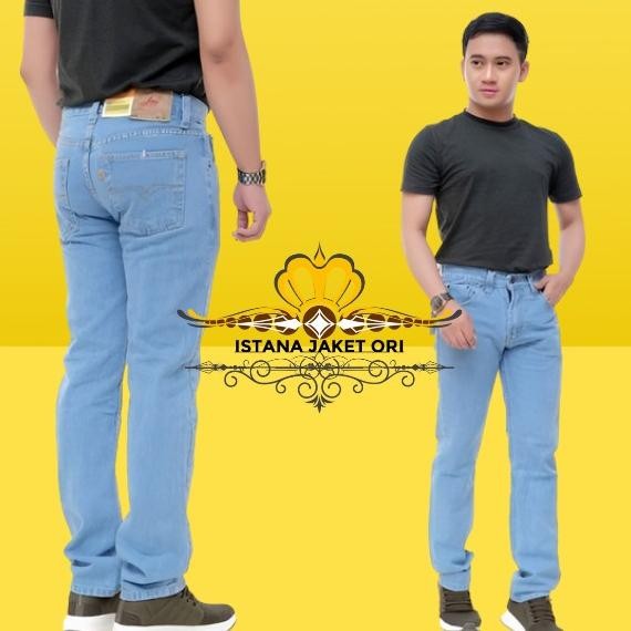 Baru Update Celana Jeans Pria Biru Muda/Denim Biru Muda/Reguler Fit/Standar Biru Fashion 2024