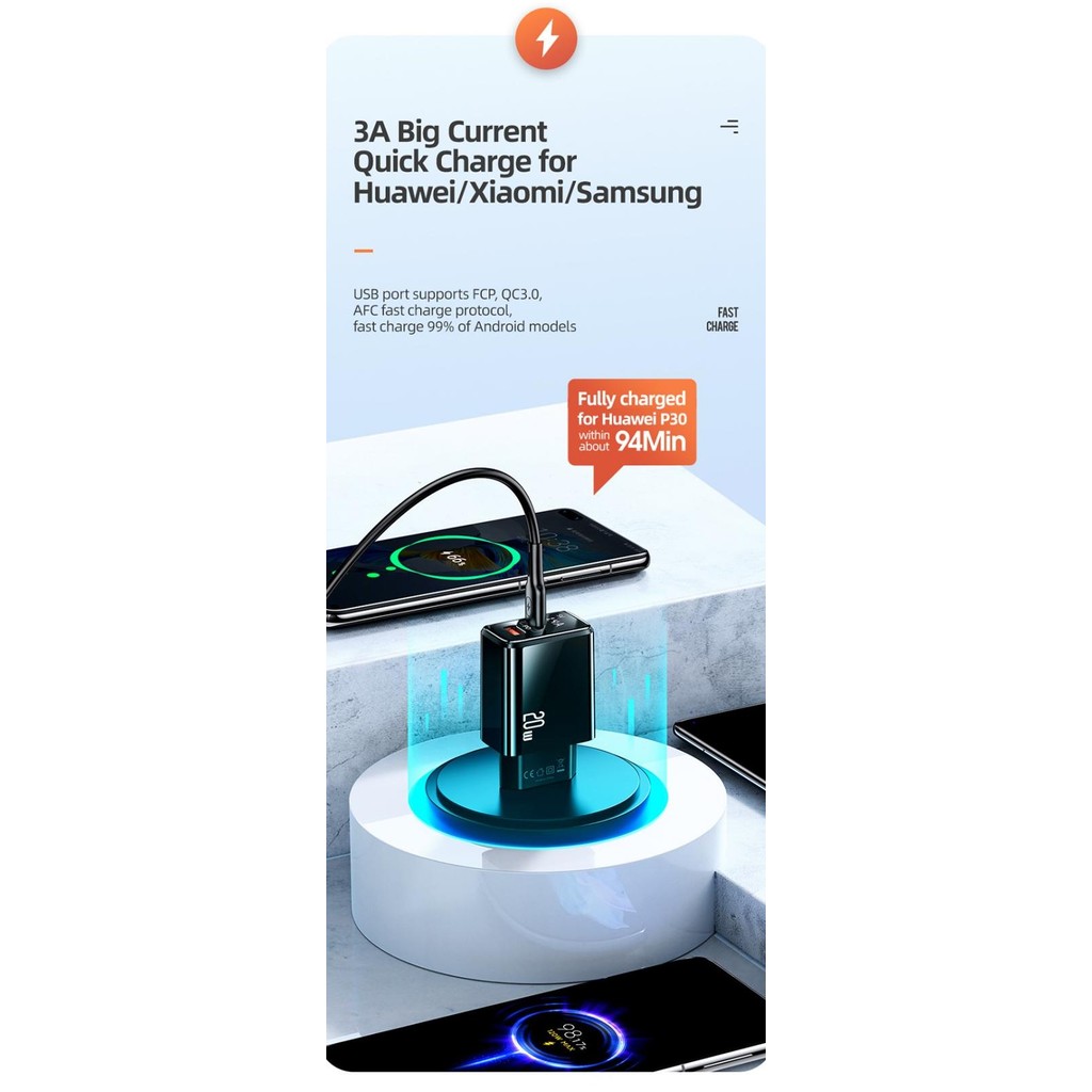 Usams T40 Adaptor Charger Pd Fast Charging 20W Dual Port Qc3.0