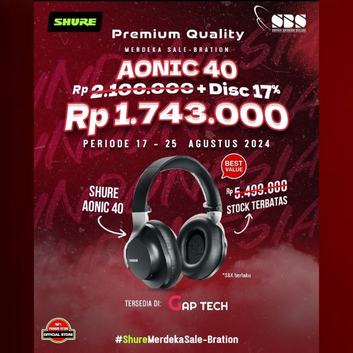 Shure AONIC 40 Headphone Over-ear Nirkabel dengan Noise Cancelling