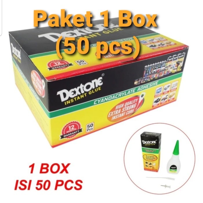 

TERBARU - Paket Hemat 1 Box ( 50 pcs ) Lem Tetes Dextone / Lem G original / HOKI