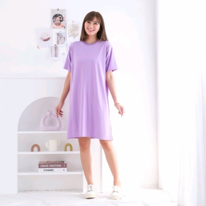 BISA KIRIM LANGSUNG  GABELLA DRESS DASTER KAOS TUNIK WANITA BAJU TERUSAN TSHIRT KOREA - Ungu