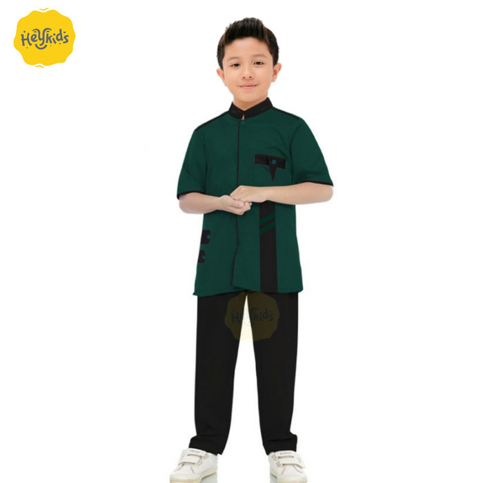 Baju Koko Anak Setelan Koko anak Fatih 2 - 12 tahun - baju koko anak laki laki - Hijau, XXS laki-lak
