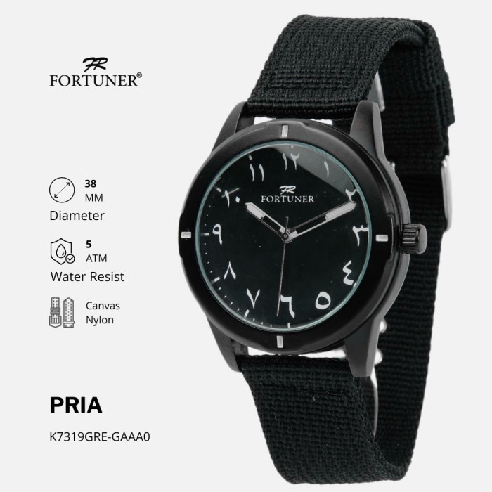 Termurah Fortuner Jam Tangan Pria Analog Kaligrafi Angka Arab Tahan Air Eman - Hitam Angka
