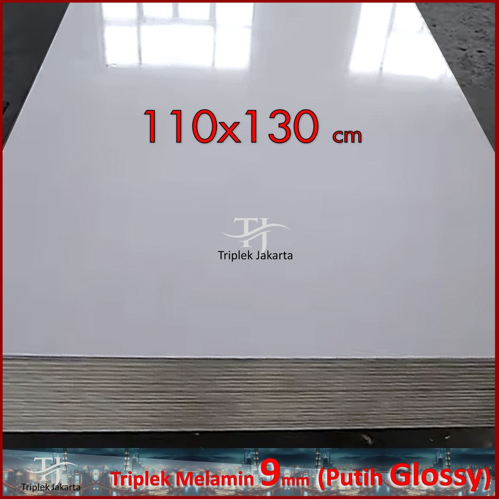 Melamin Putih GLOSSY 1 Muka 9mm 110x130 cm  | Triplek Putih Glossy  9 mm 130x110 cm