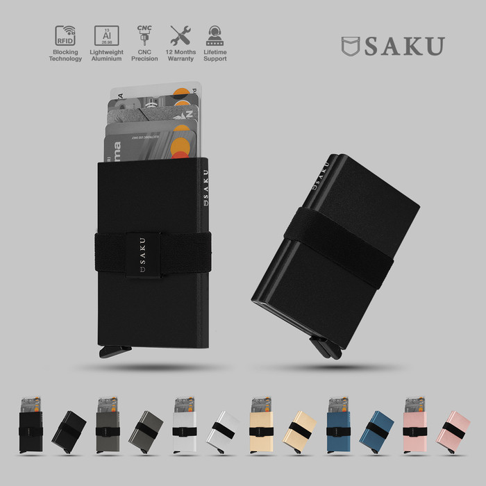 Free Ongkir SAKU Dompet Kartu Pria Wanita Smart Card Holder Wallet RFID BLACK - Black, Single