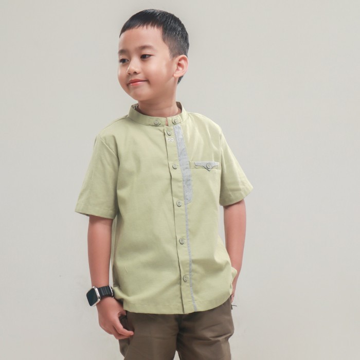 terbaik Rabbani - Baju Koko Anak Bani Batuta Lengan Pendek Anas Exclusive - 500 Hijau, 3-4 Tahun CZ4