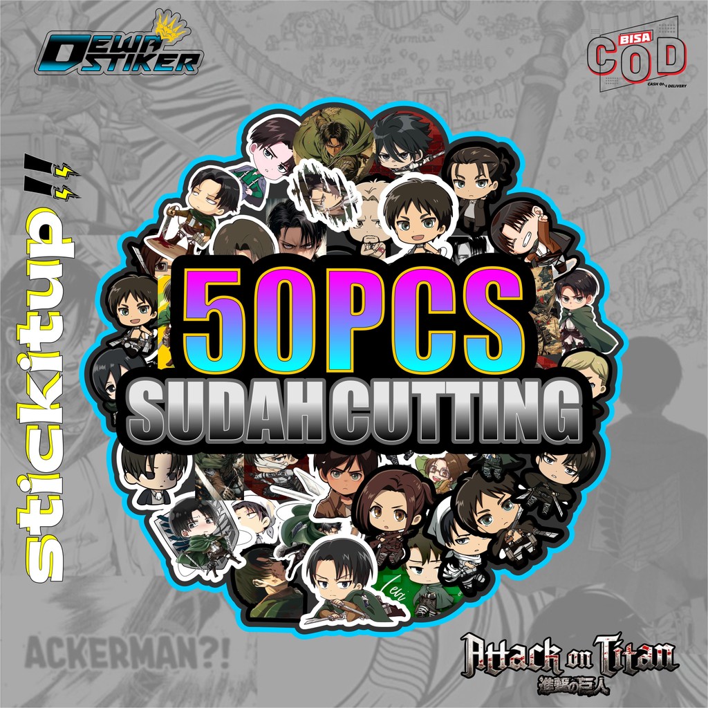 

50 Pcs Stiker Pack Motif Anime Attack on titan Anti Air Untuk Dekorasi Koper Sepeda Skateboard Handphone Tumbler ATTACK ON TITAN BP 007