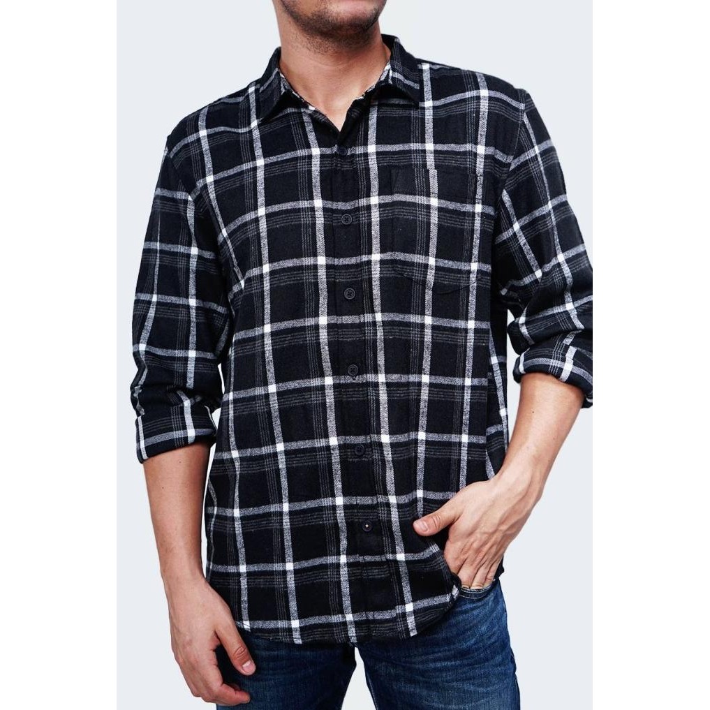MURAH Bombboogie Kemeja Pria Flanel Moses Black Grey 24823B5BG