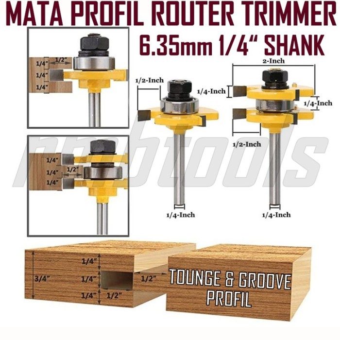 MATA PROFIL / MATA ROUTER / MATA TRIMMER TONGUE & GROOVE 6.35MM 2PCS