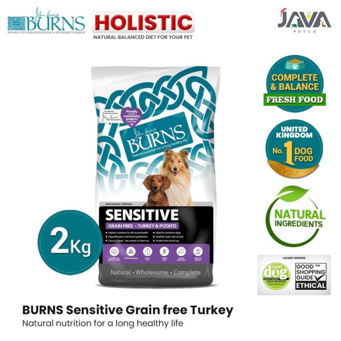 Burns Sensitive Grain Free Dog Food Turkey & Potato 2kg Adult & Senior - Makanan Anjing Holistic