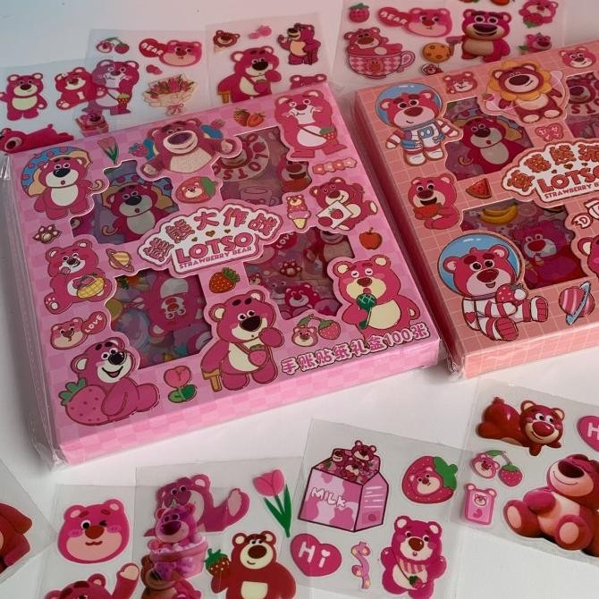 Terlaris Sticker Lotto Isi 100 Lembar Pcs Strawberry Bear Beruang Kawaii Stiker