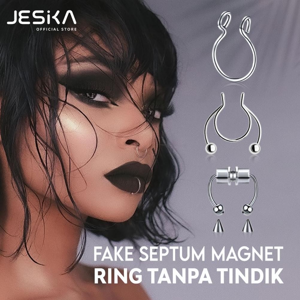 Piercing ring tanpa tindik untuk hidung idung bibir magnet jepit lepas pasang Wanita pria magnetic f