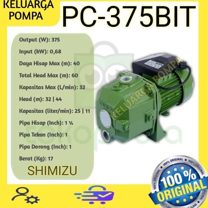 Pompa Air Jet Pump Shimizu Pc-375 Bit Pompa Air 375 Watt-Non Tabung  Kemampuan Hisap 40Meter Dorong 