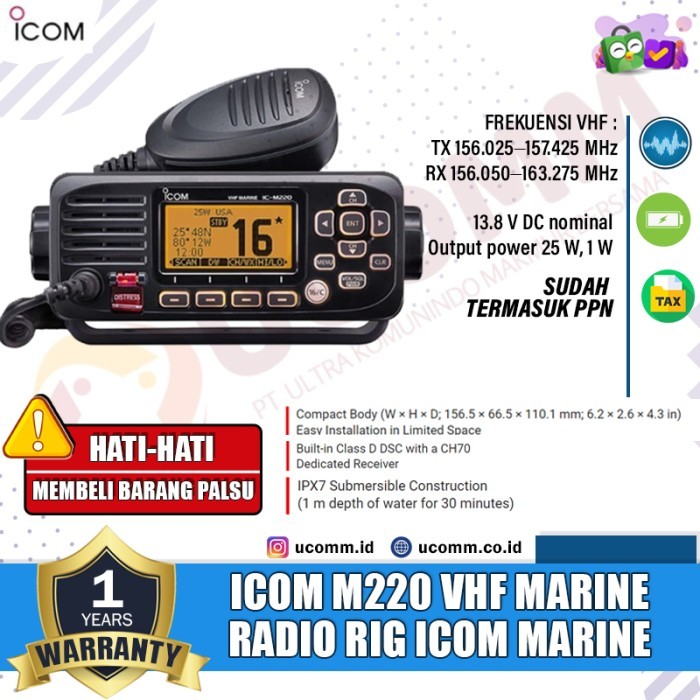 Icom IC M220 M 220 Vhf Radio Rig Marine Icom M-220 Original Garansi