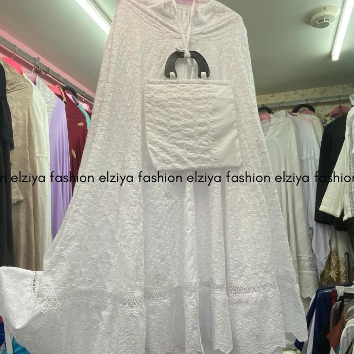 Mukena Jumbo Dewasa Katun Paris Full Bordir Sutra Timbul | Mukena Putih | Mukena Bordir