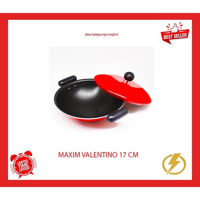 Alat masak TEFLON SERABI APEM SELONG MAXIM VALENTINO MIE WOK 17 CM TUTUPALUMINIUM tahan panas terbar