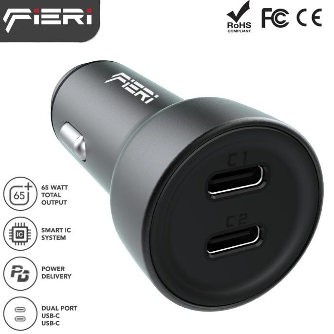 Fieri Charger Mobil D1-X Dual Type C 65 Watt PD QC Fast Charging