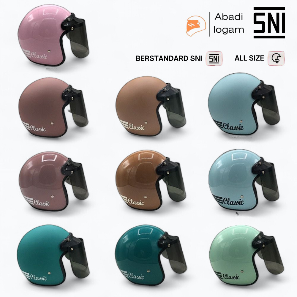 Helm Bogo Classic HDS SNI Terlaris/Helm Dewasa Retro Klasik Elegan, Cepol Hijab