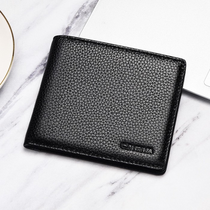 termurah DM Dompet Kulit Pria Kulit Sapi Asli Bifold S208 - H Black DA282
