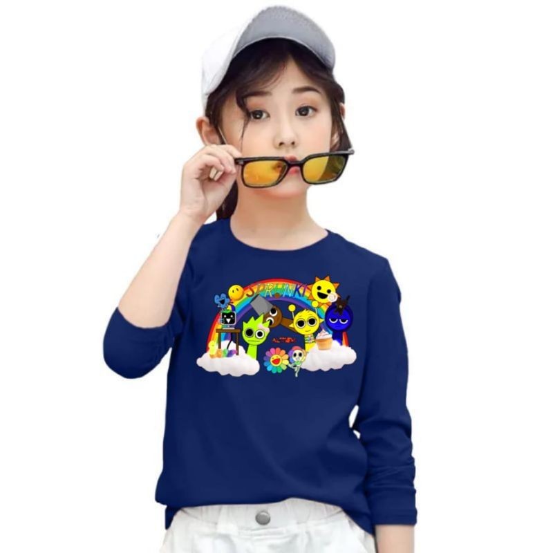 Baju kaos lengan panjang anak/ remaja dan dewasa motif SPRUNKI PELANGI