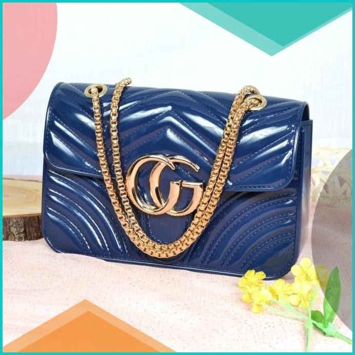 Tas Selempang Wanita Import Jelly Glossy Logo CG Sedang 9050 (SEDANG)