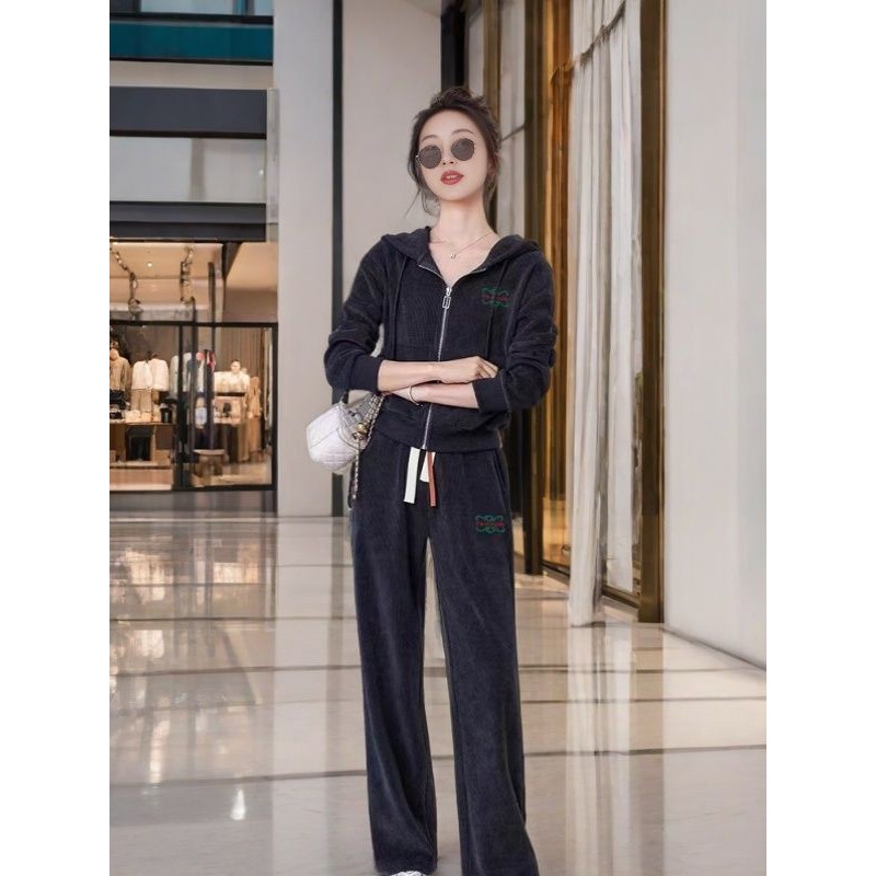 Women's Spring and Autumn Casual Cardigan Hoodie Two-Piece Set