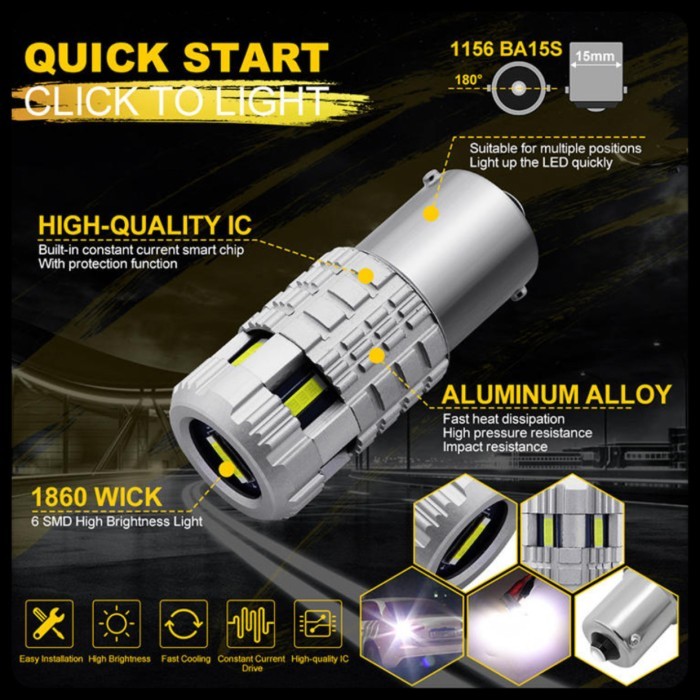 LAMPU LED MOBIL T20 7440 BA15S CHIP CSP 1860 6 SMD CANBUS