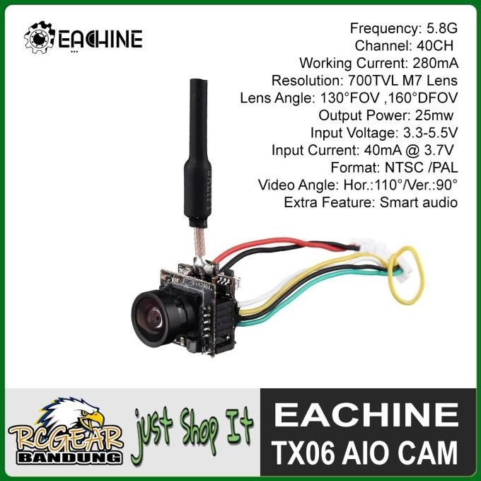 BEBAS ONGKIR - Eachine TX06 700TVL 5.8Ghz 48CH Audio AIO FPV Camera PAL not TX04