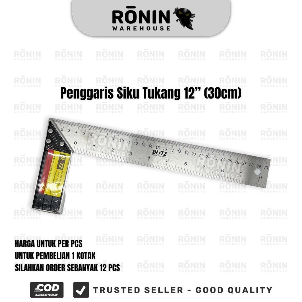 

BLITZ Siku Tukang 30cm 12 " inch stainless Penggaris L Besi Angle Ruler 90 Derajat