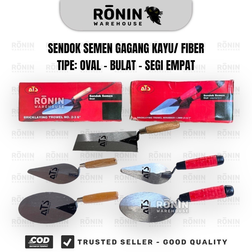 [12 pcs]  ATS Sendok Semen Cetok 5 6 7 8 inch  Bulat Oval Lancip Kayu Fiber