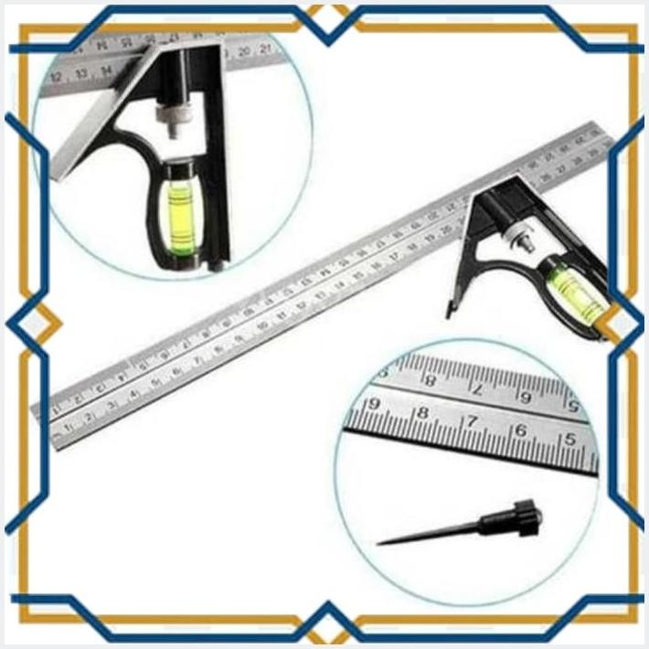 [HAR] MISTAR PENGGARIS SIKU KOMBINASI WATERPASS SIKU SUDUT STAINLESS 30 CM