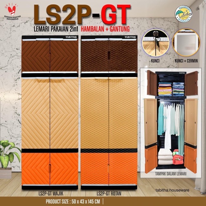 Bisa COD Lemari Plastik Tabitha Ls2p Gantung Kunci Cermin Lemari Pakaian 4Susun - ROTAN GT POLOS