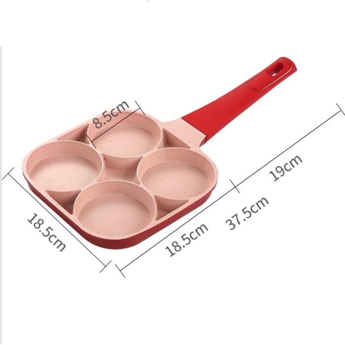 Bisa Bayar di Tempat 4 Hole Frying Pan / Tamagoyaki Wajan Penggorengan Burger Telur Teflon - Red
