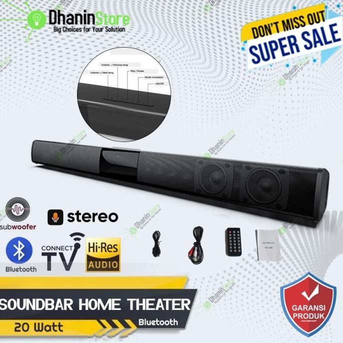 Speaker Soundbar Home Theater Bluetooth Stereo Portabel Super Bass 20W