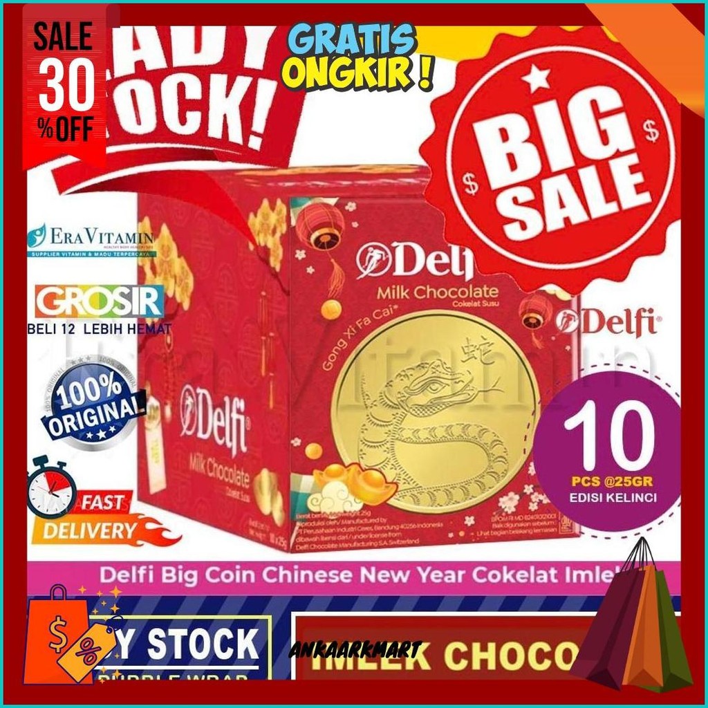 

(Box) Delfi Gold Coin Milk Chocolate Imlek Cny Chococoin Isi 10 Pcs Koin Coklat Ular Sale