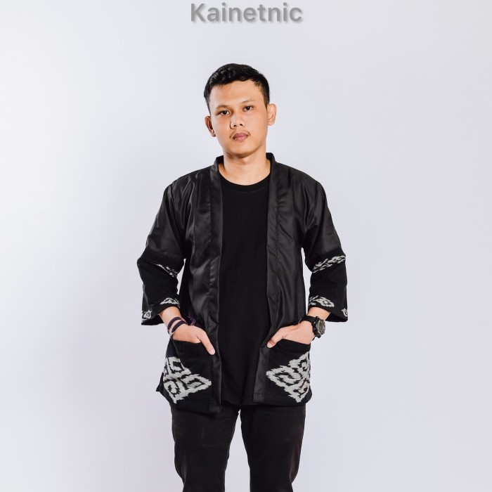 TERLARIS Outer Kimono Tenun Etnik Brahma Outwear Pria & Wanita Kainetnic Hitam - L