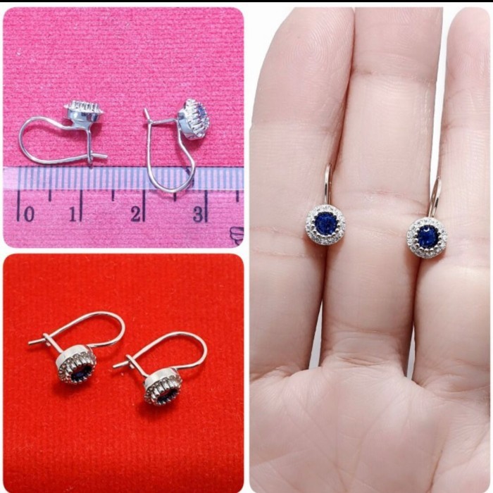 Ready Anting perak 925 lapis emas putih mata biru anting katip mata biru