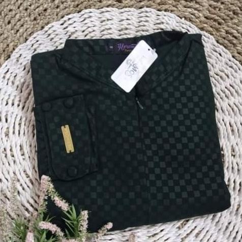 Miliki Gamis Hermosa Motif Tartan Warna Hijau Botol/Gamis Jotol/Gamis Hijau T