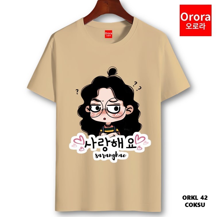 Orora Kaos Distro Korea Style Premium - Baju Atasan Sablon Pria Wanita Warna Hitam Putih Ukuran S M 