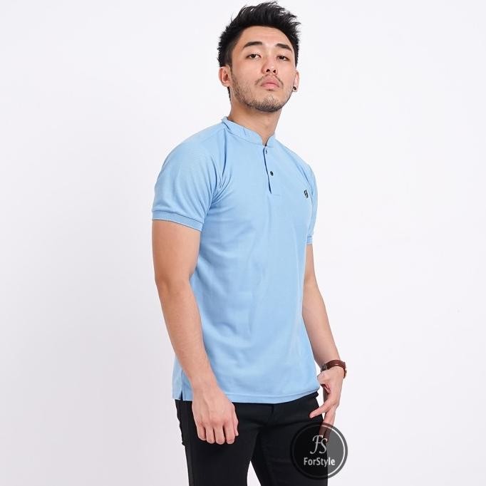 Kaos Polo Shirt Pria | Baju Cowok Polo Kerah Polos Biru Muda PS99